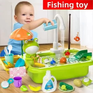 New Play Sink With Kitchen Sink Tap Water Electric Faucet Play Kitchen Toy Swimming Pool Floating Fishing Toys Water Play Gift