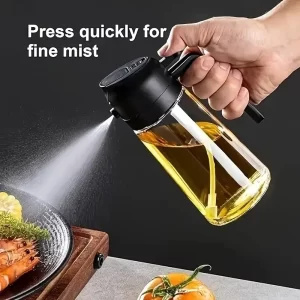 2-In-1 Spray Oil Bottle Fine Mist Oil Dispenser Glass Bottle Easy To Clean Suitable For Kitchen Outdoor Cooking Baking Barbecue