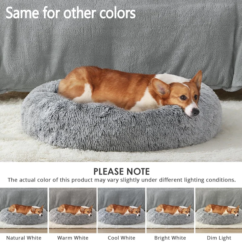 Plush Dog Bed Round Dog Bed Warm and Comfortable Pet Bed Machine Washable Non-Shedding Non-Dented Indoor Winter Pet Products - Image 6