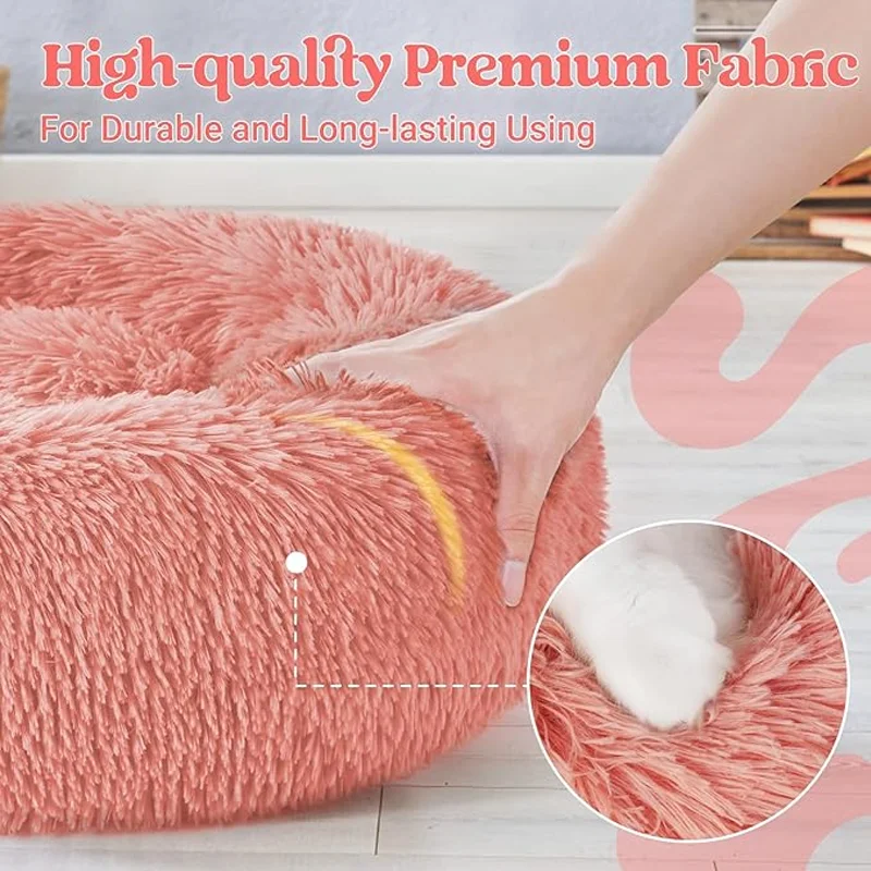 Plush Dog Bed Round Dog Bed Warm and Comfortable Pet Bed Machine Washable Non-Shedding Non-Dented Indoor Winter Pet Products - Image 2