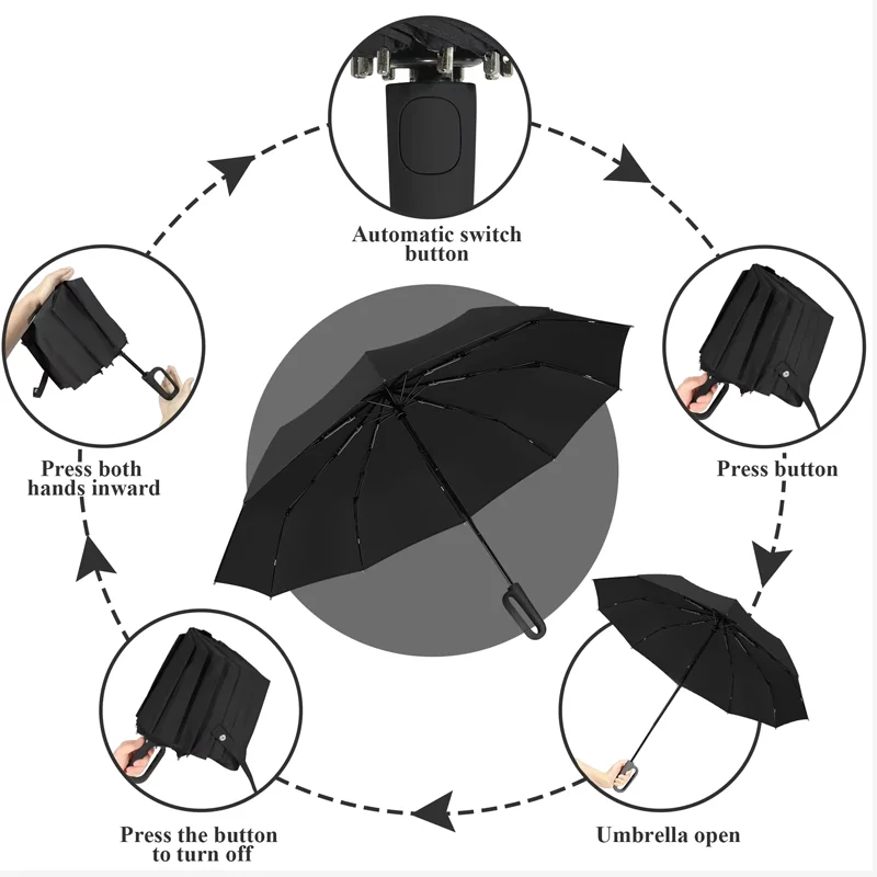 10-rib fully automatic folding umbrella rain or shine reinforced wind-resistant large double umbrella suitable for men and women - Image 2